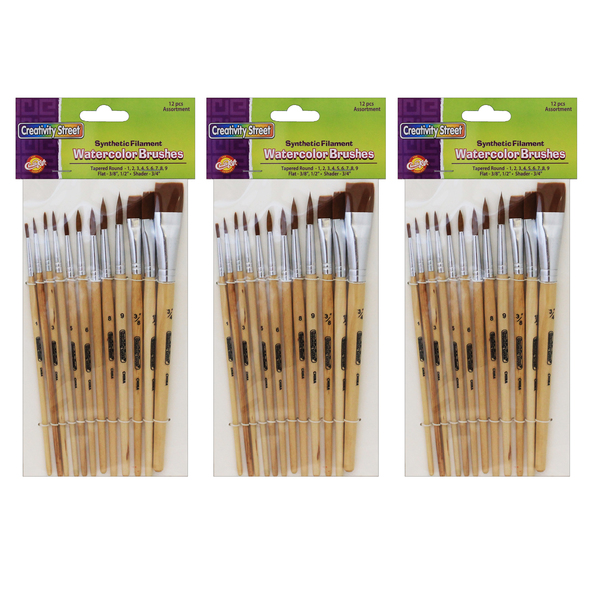 Creativity Street Watercolor Brushes, Assorted Sizes, PK36 PAC5136